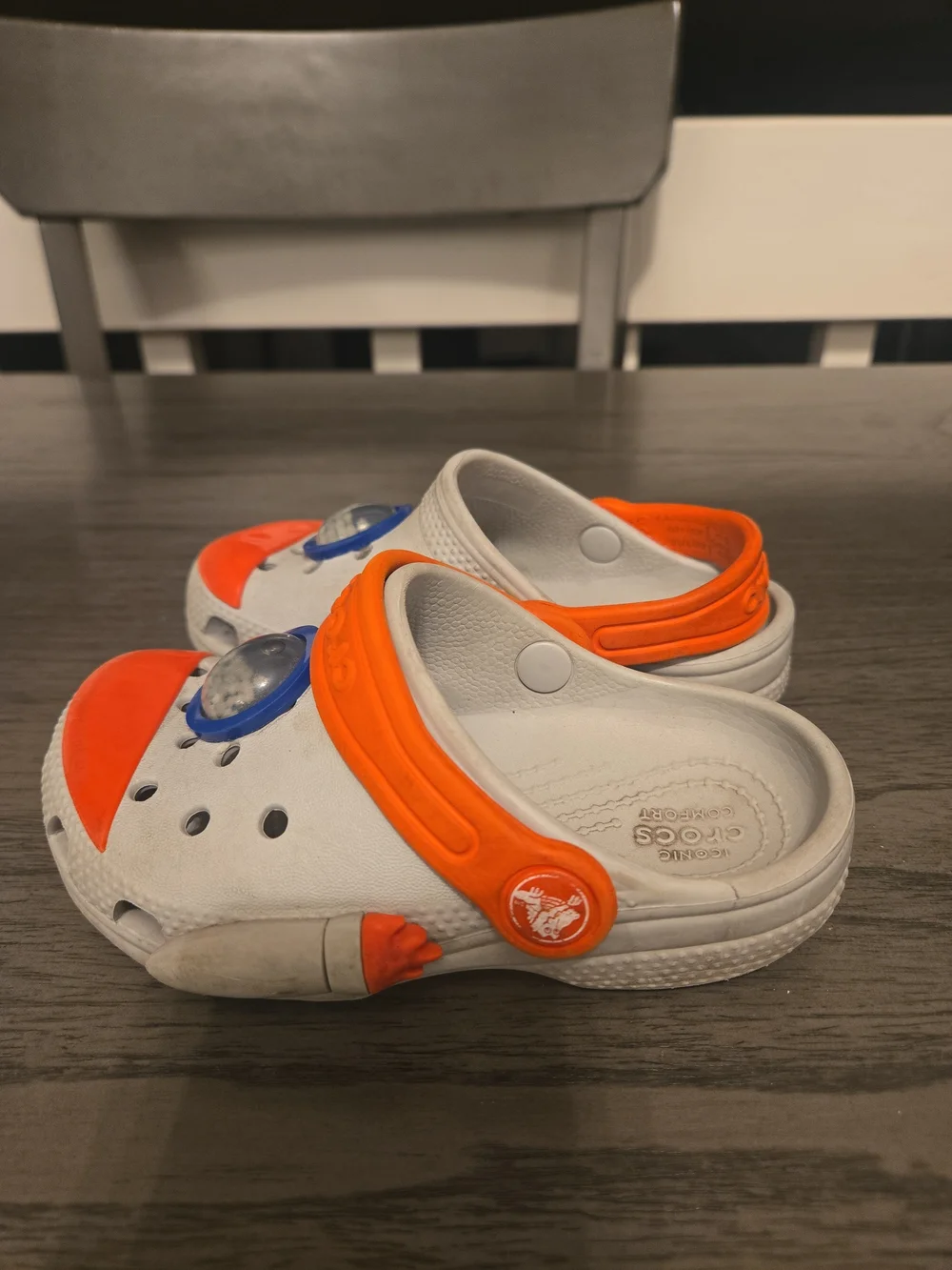 Crocs Rocket Kids Clogs White/Orange/Blue Slip-On Space Size C 9